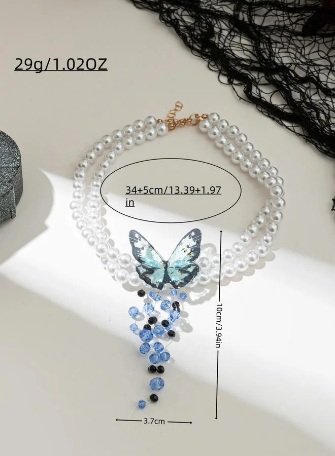 Take Two  Blue Butterfly Pearl Choker Necklace for Women | Best Price UAE